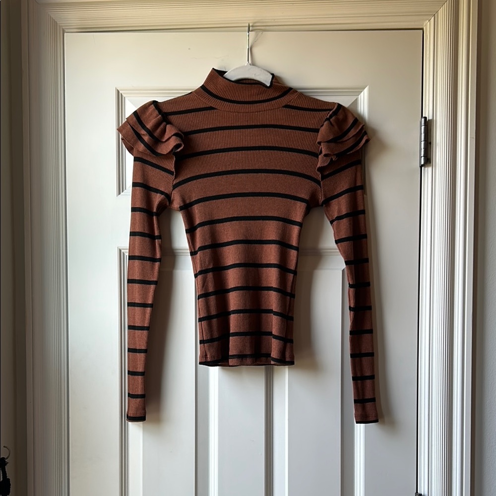 Anthropologie Brown and Black Striped Blouse